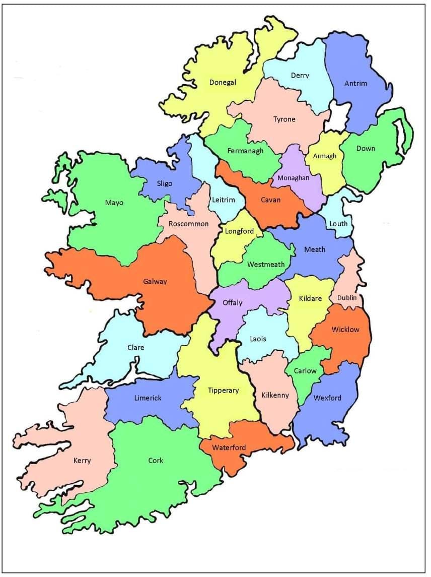 mapa d'irlanda 32 comarques