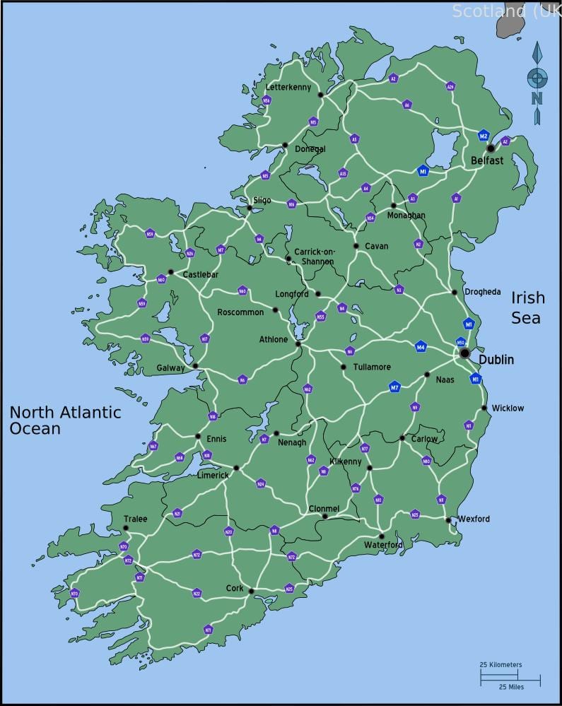 mapa de conducció mapa d'irlanda distància