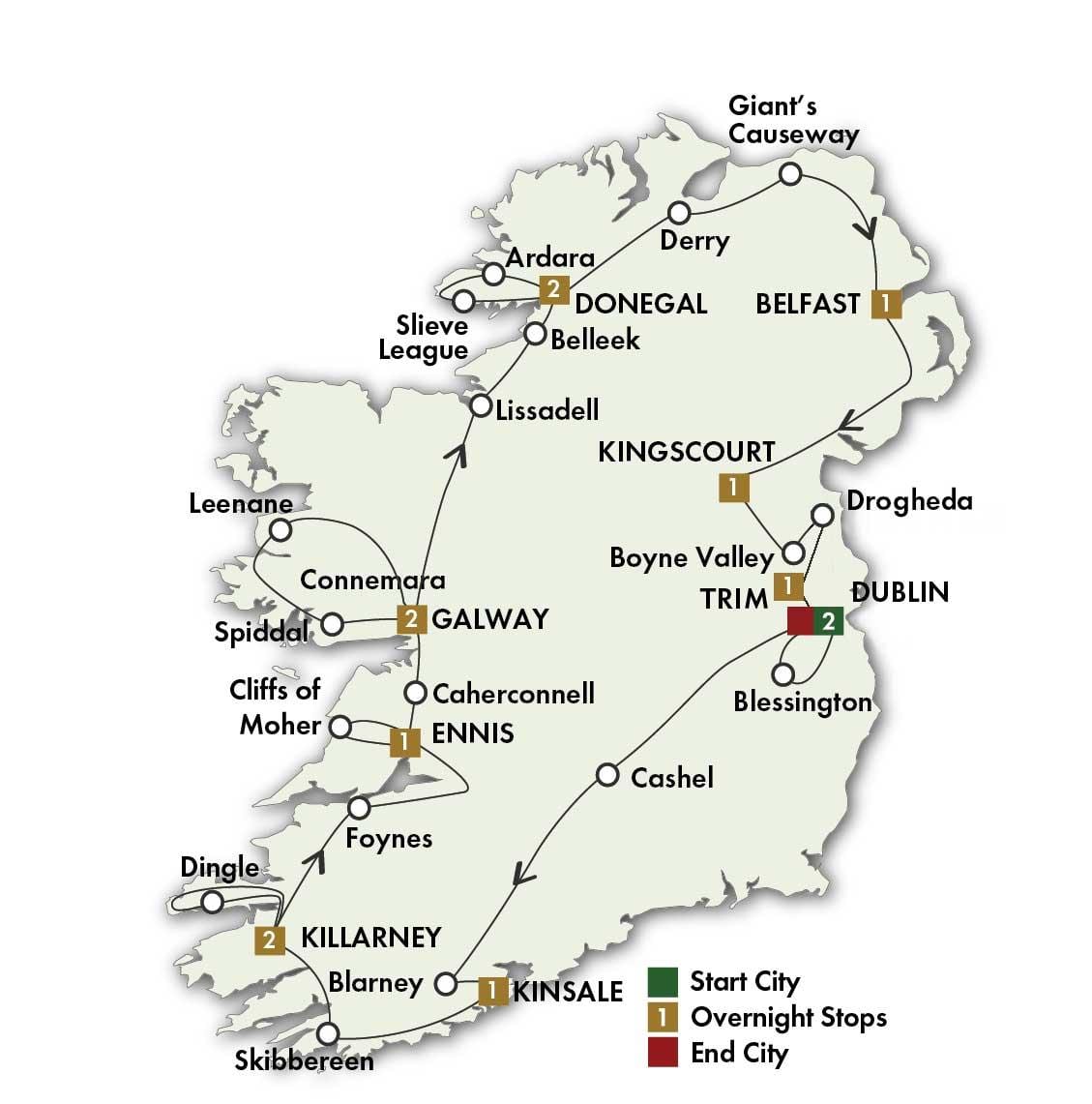 mapa de carretera mapa d'irlanda