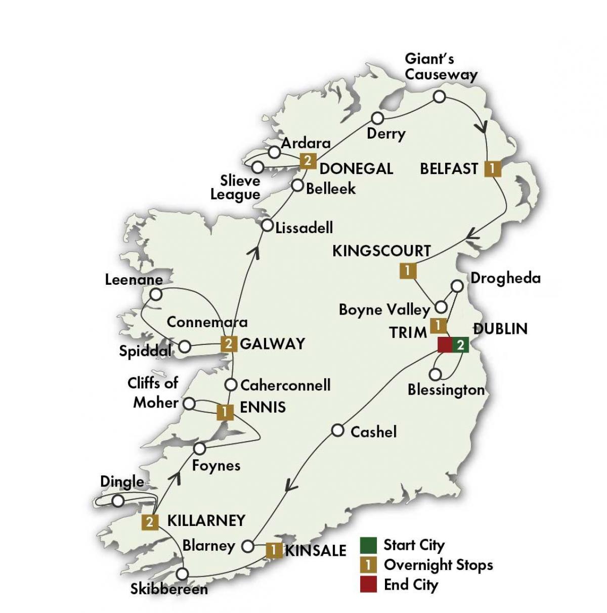 mapa de carretera mapa d'irlanda