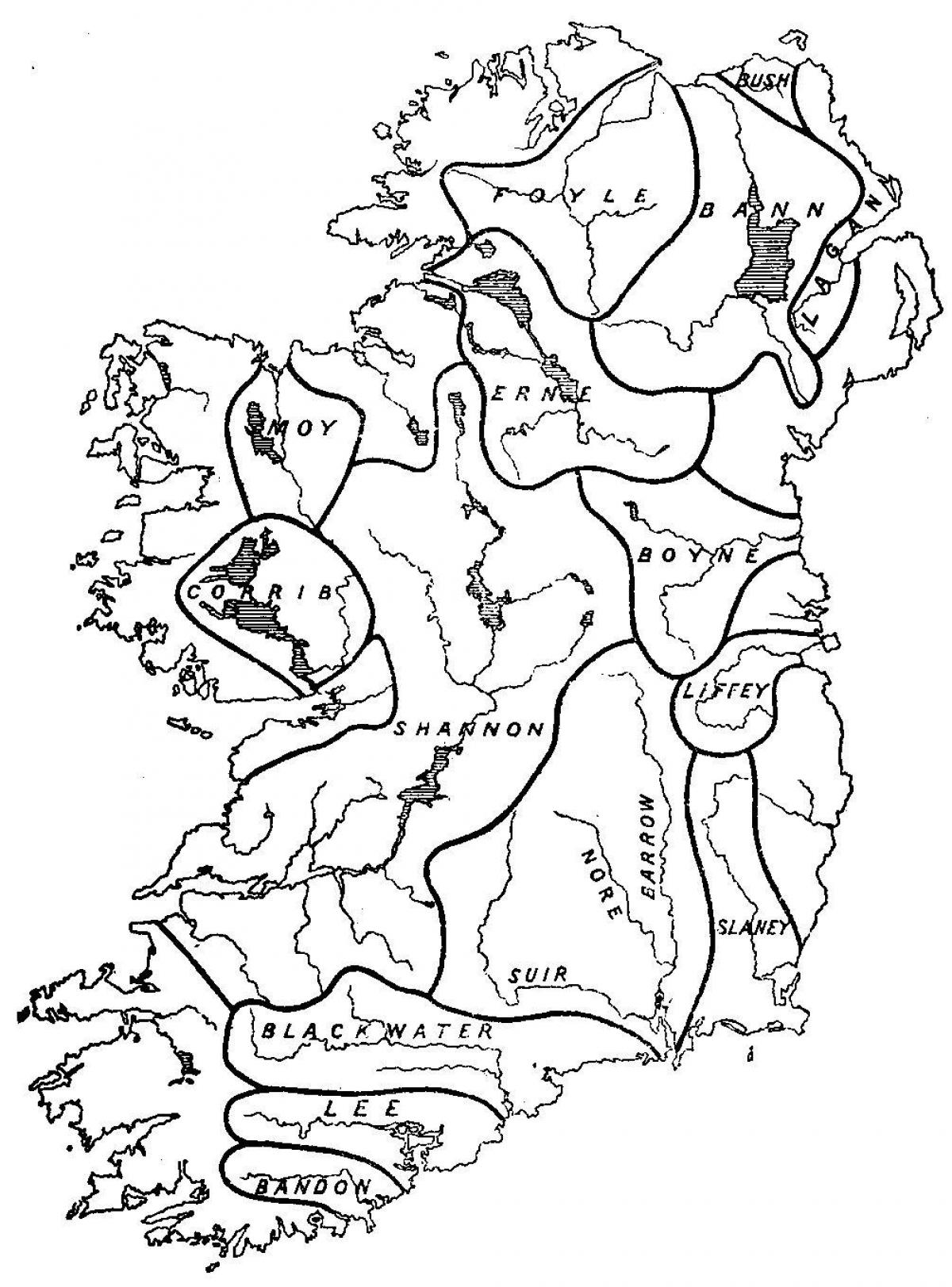 en blanc mapa d'irlanda, amb rius i muntanyes