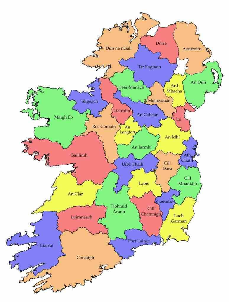 mapa d'irlanda amb el comtat de noms