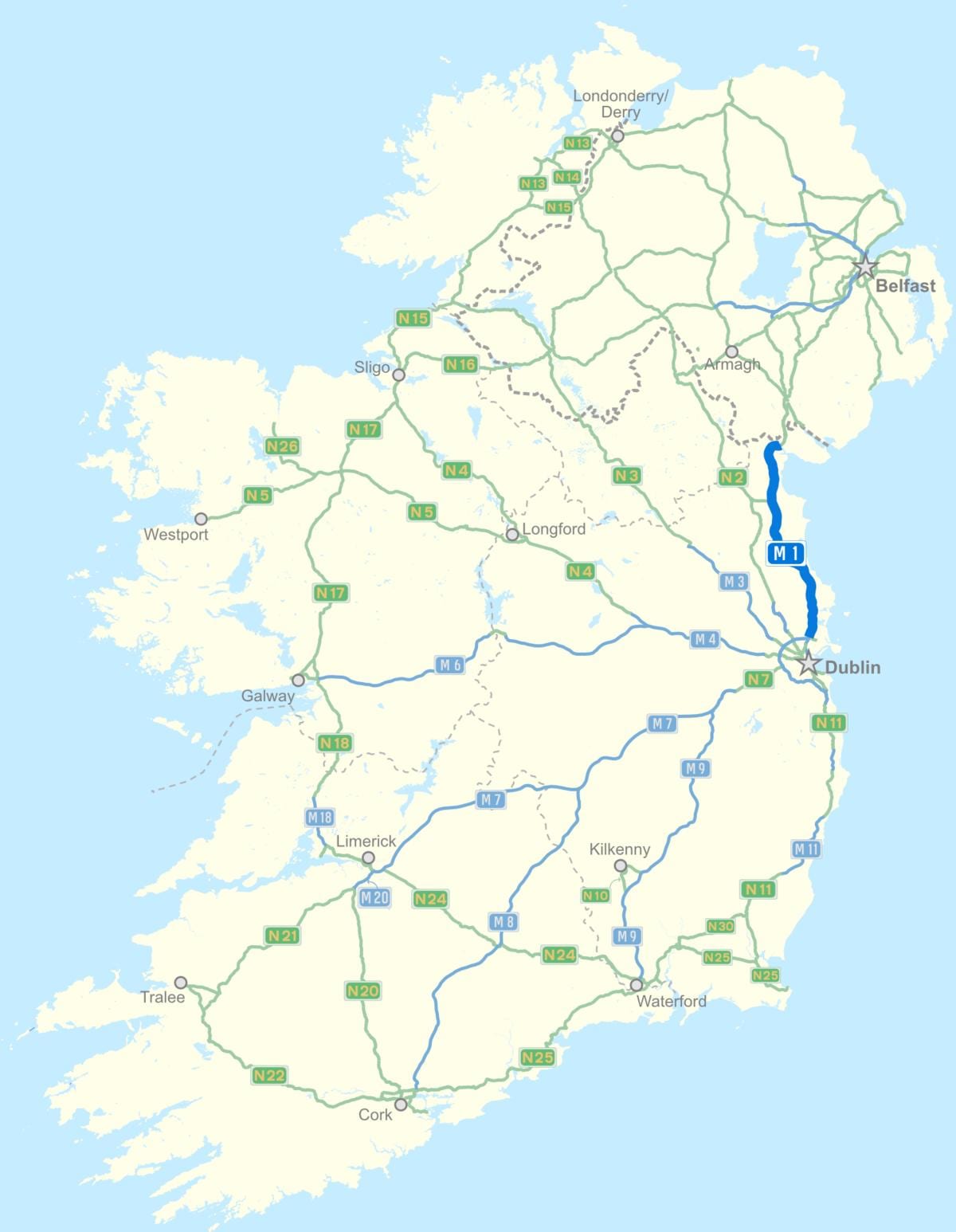 mapa d'irlanda autopista