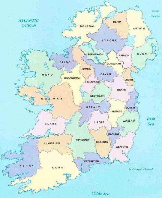 mapa d'irlanda, b&b