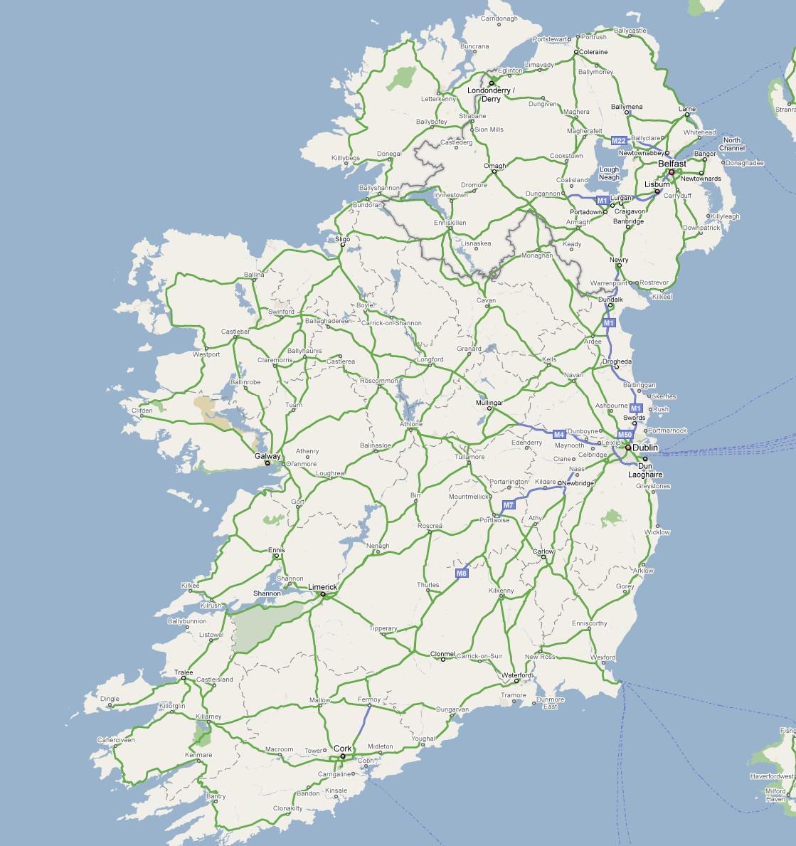 mapa d'irlanda carretera