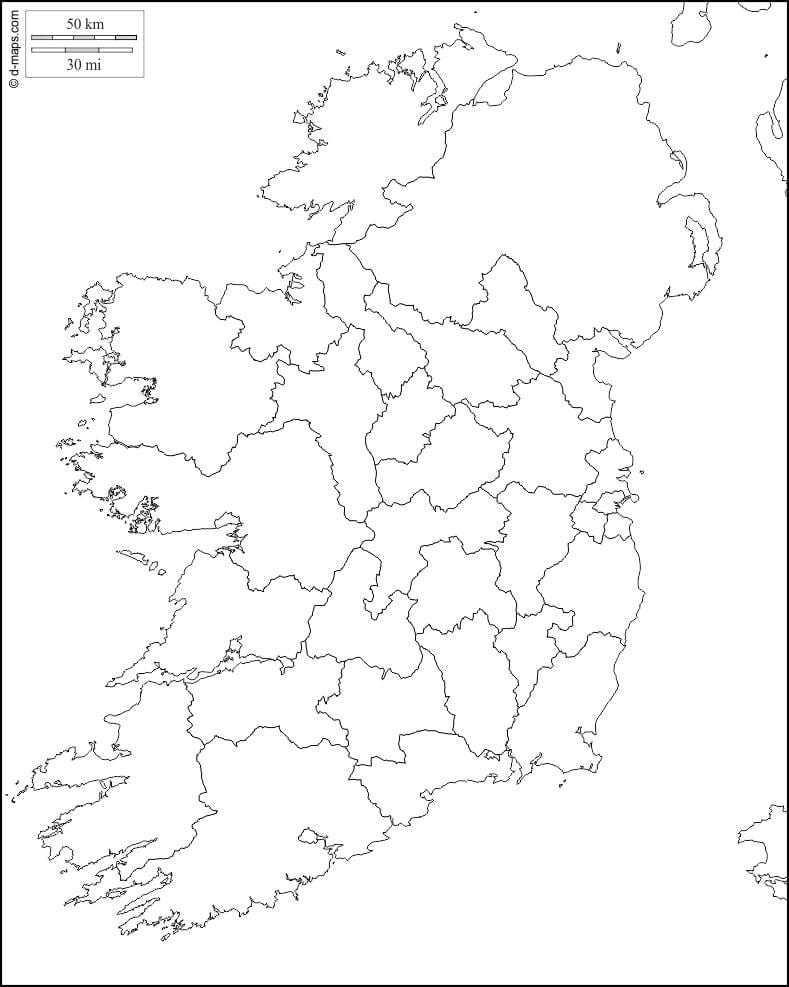 en blanc mapa d'irlanda amb el comtat de fronteres
