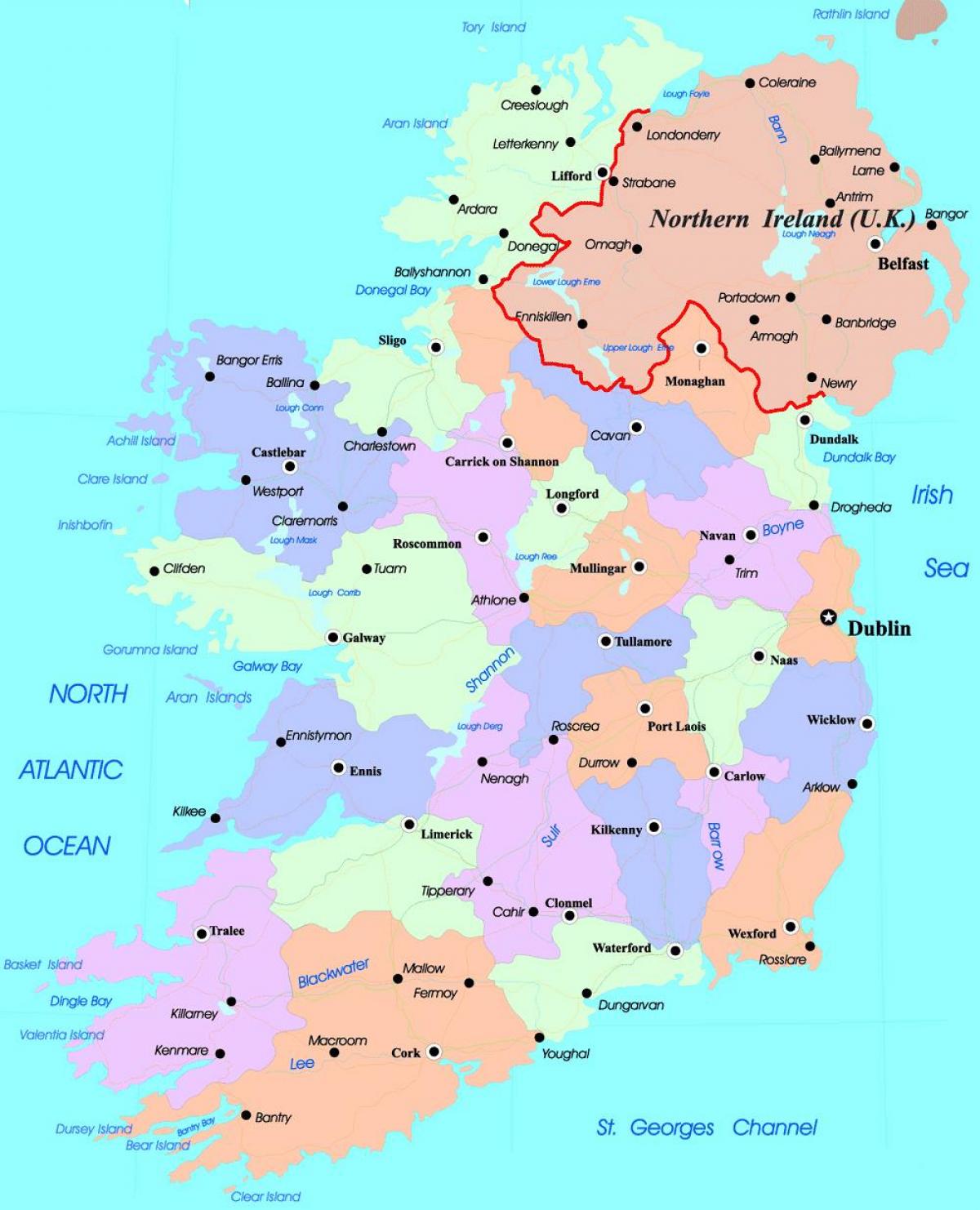mapa polític d'irlanda i irlanda del nord