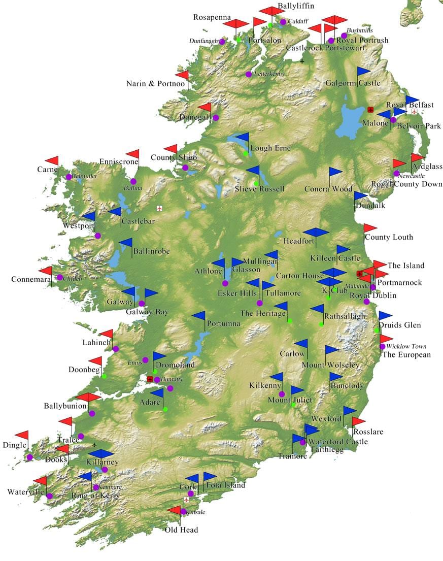 mapa d'irlanda golf