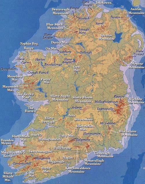 mapa d'irlanda muntanyes 