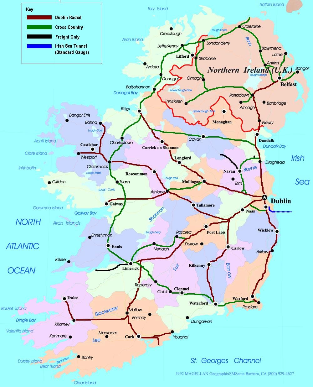 mapa de vies de tren a irlanda