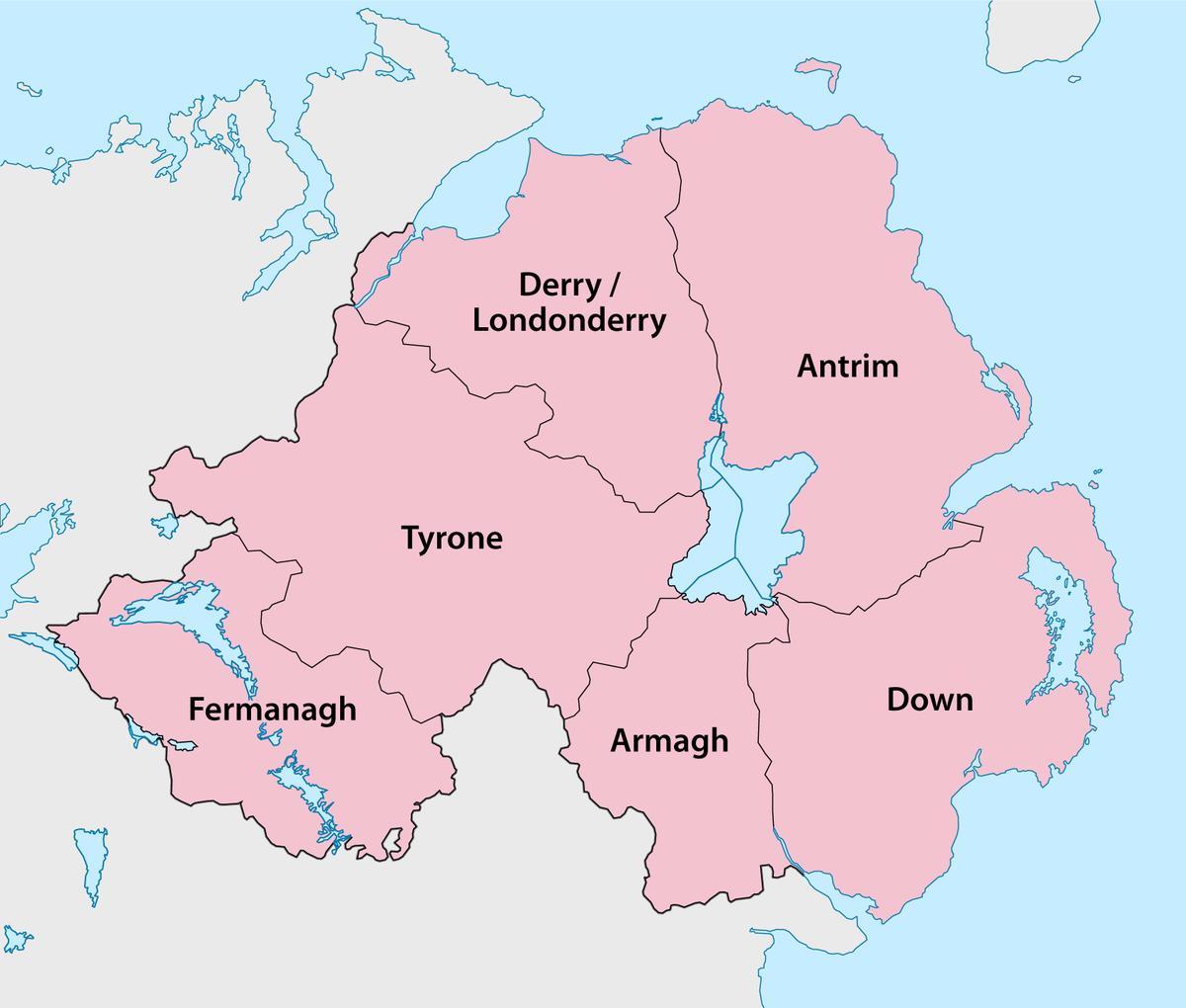 mapa d'irlanda del nord, comarques i municipis