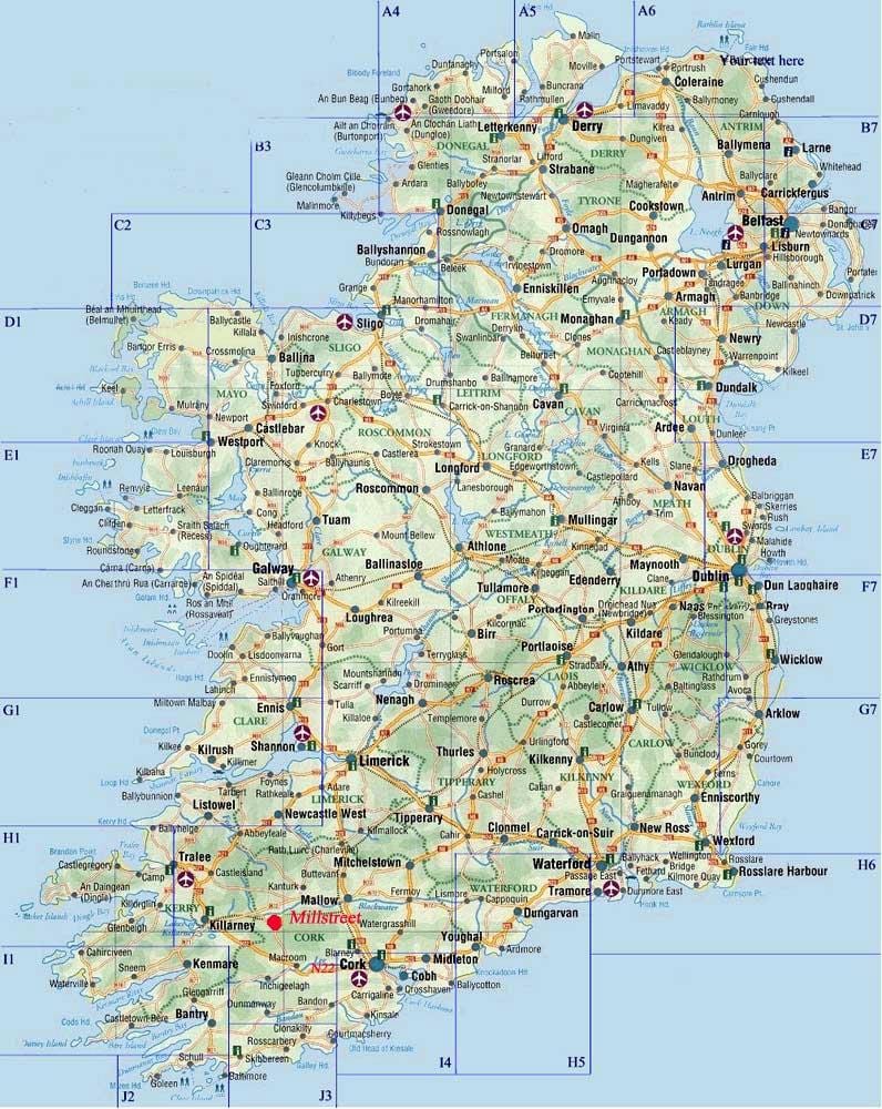 mapa de carreteres de irlanda amb pobles