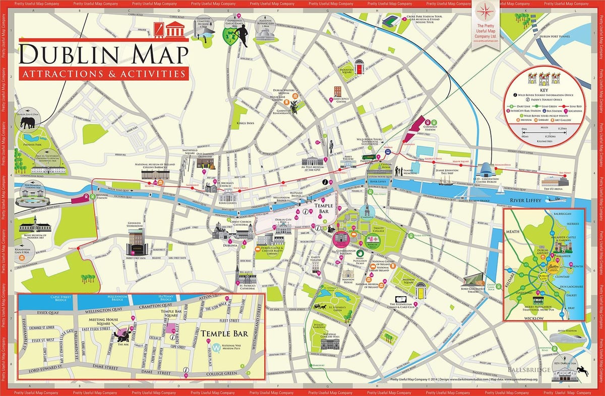 mapa de dublín, irlanda atraccions turístiques