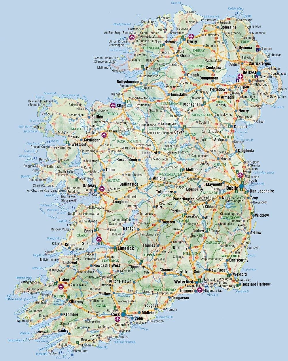 mapa de la costa est d'irlanda