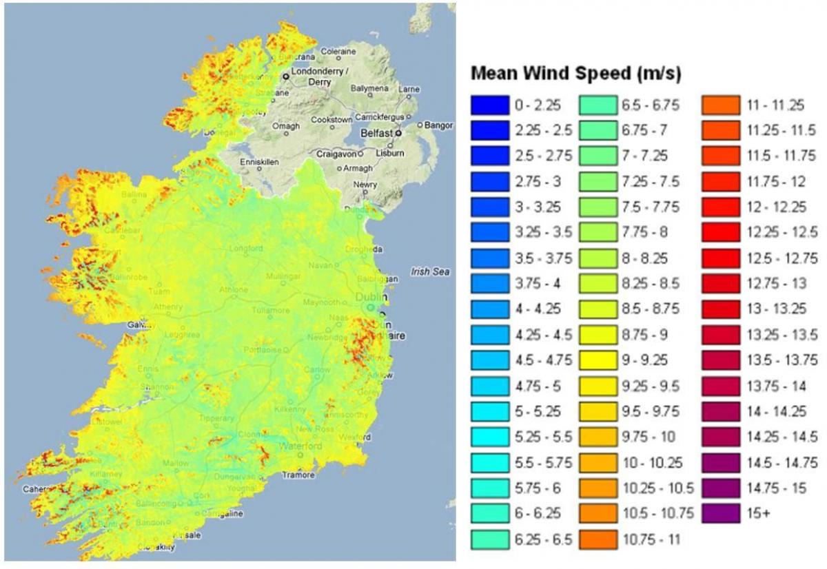 velocitat del vent mapa irlanda