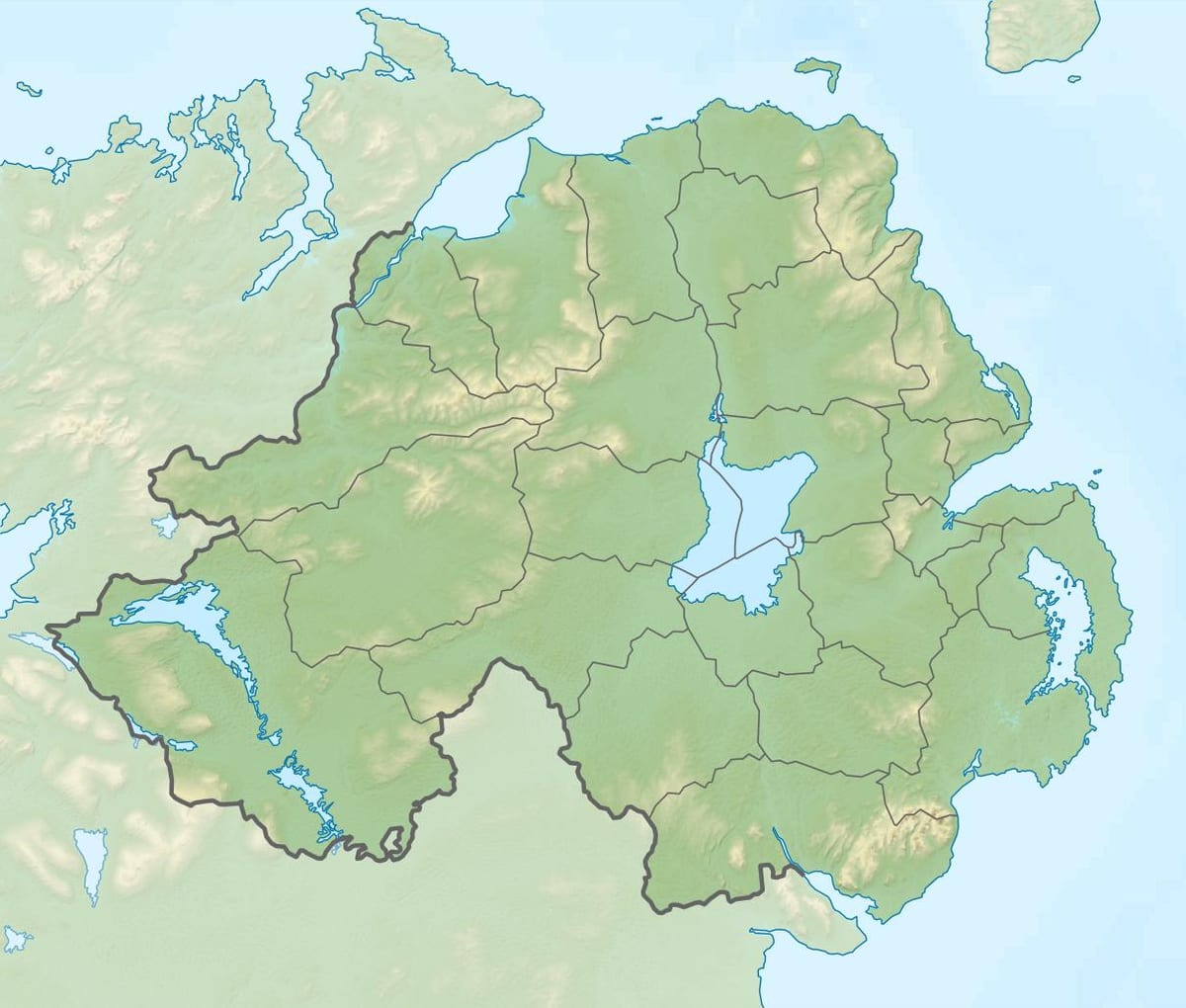 mapa de mapa físic d'irlanda del nord