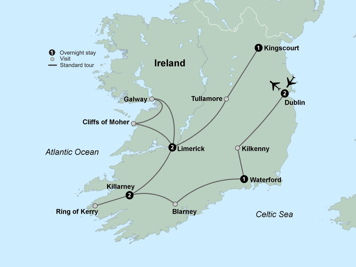 mapa de mapa turístic del sud d'irlanda