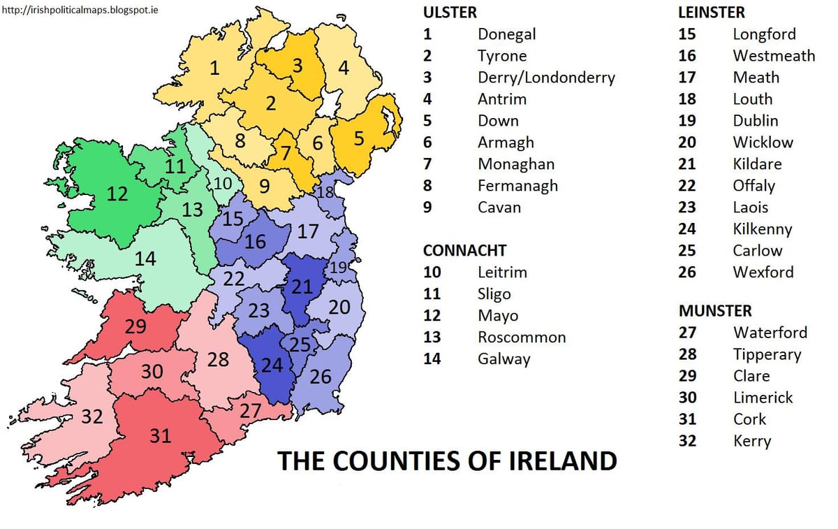mapa d'irlanda que es mostrin províncies