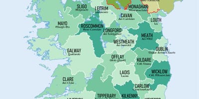Mostra el mapa de irlanda amb comarques en que