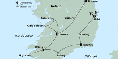 Mapa de mapa turístic del sud d'irlanda